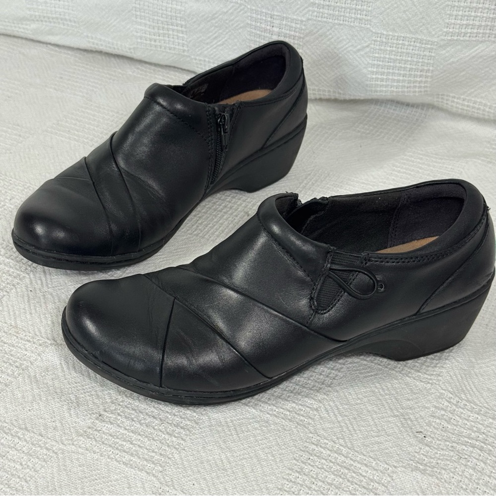 Clarks Collection Women's Clogs Sz 10 Channing Ann Black Leather Slip On‎